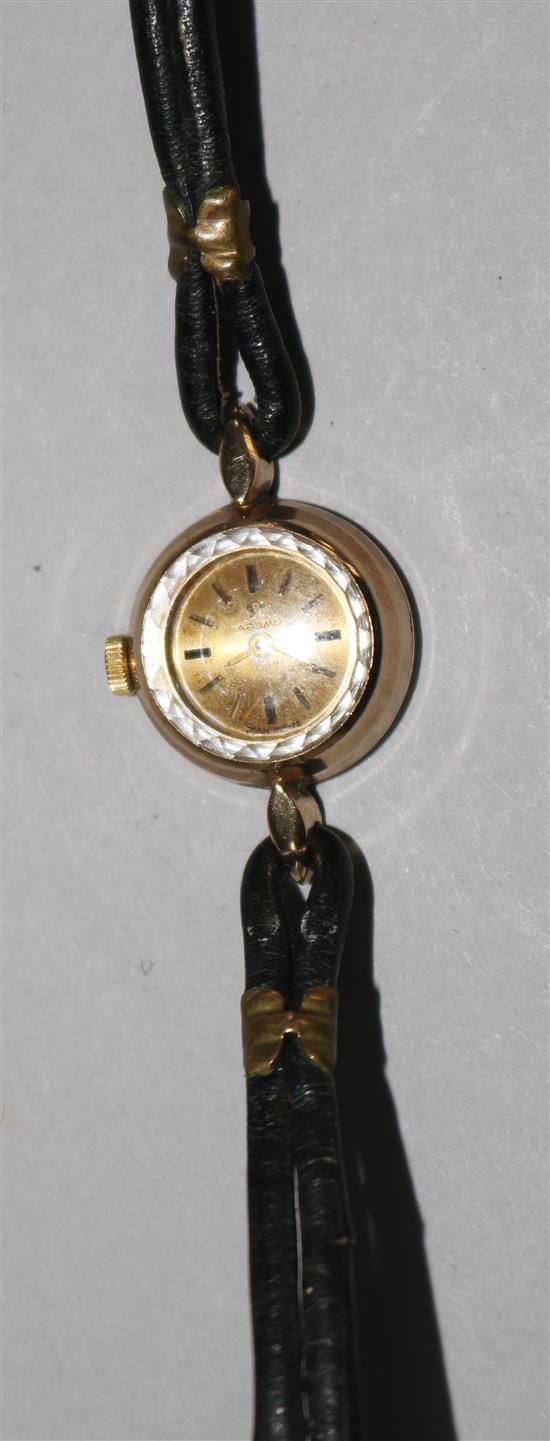 A ladys 9ct Omega manual wind wrist watch.